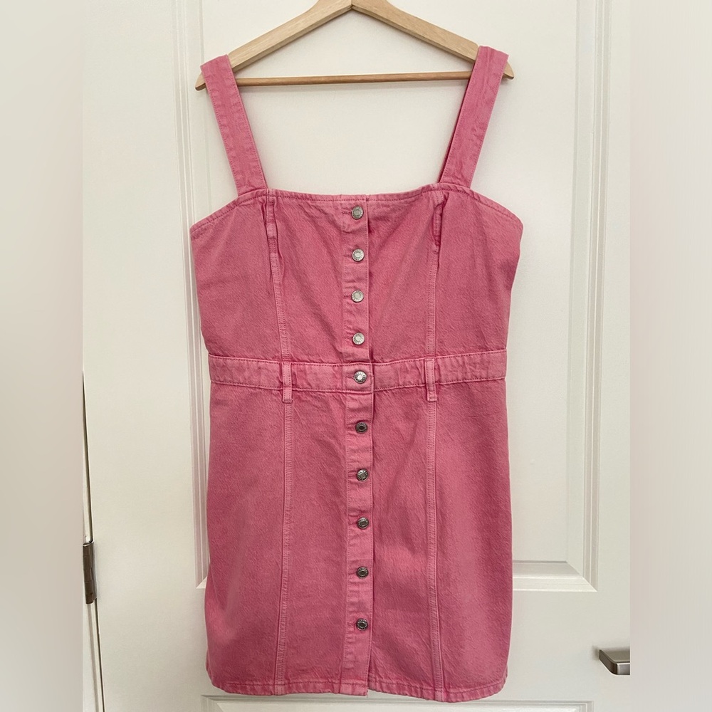NWT, Mango Button Denim Dress, Bubblegum Pink, Size L
